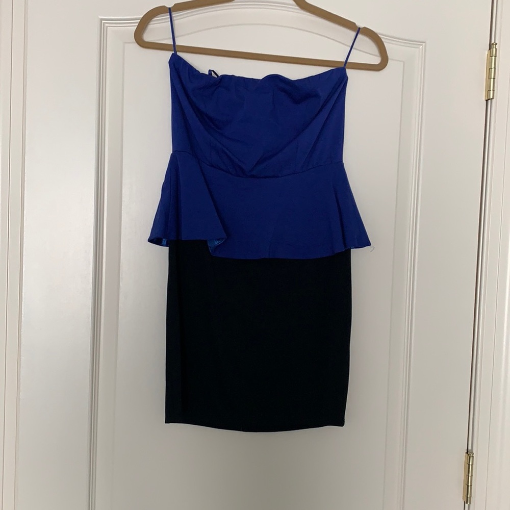 Strapless, peplum mini dress